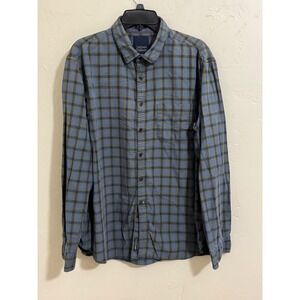 indian terrain l blue green plaid check button down shirt authentic jeanswear